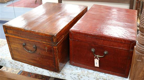 Two Chinese pigskin-covered trunks